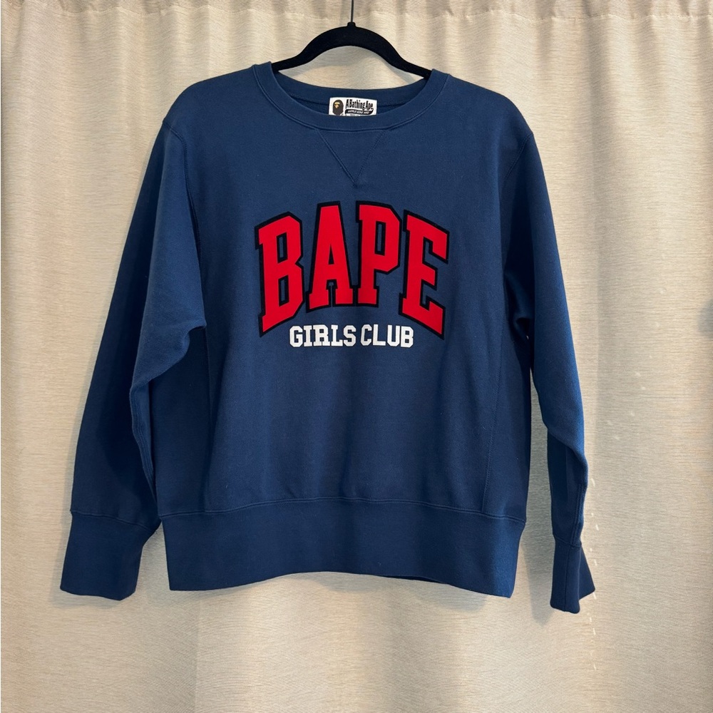 Bape Navy Blue Sweatshirt with Red Logo - Girls Club